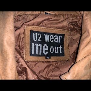 U2 Wear Me Out Brown Leather Bomber Jacket Size XL
